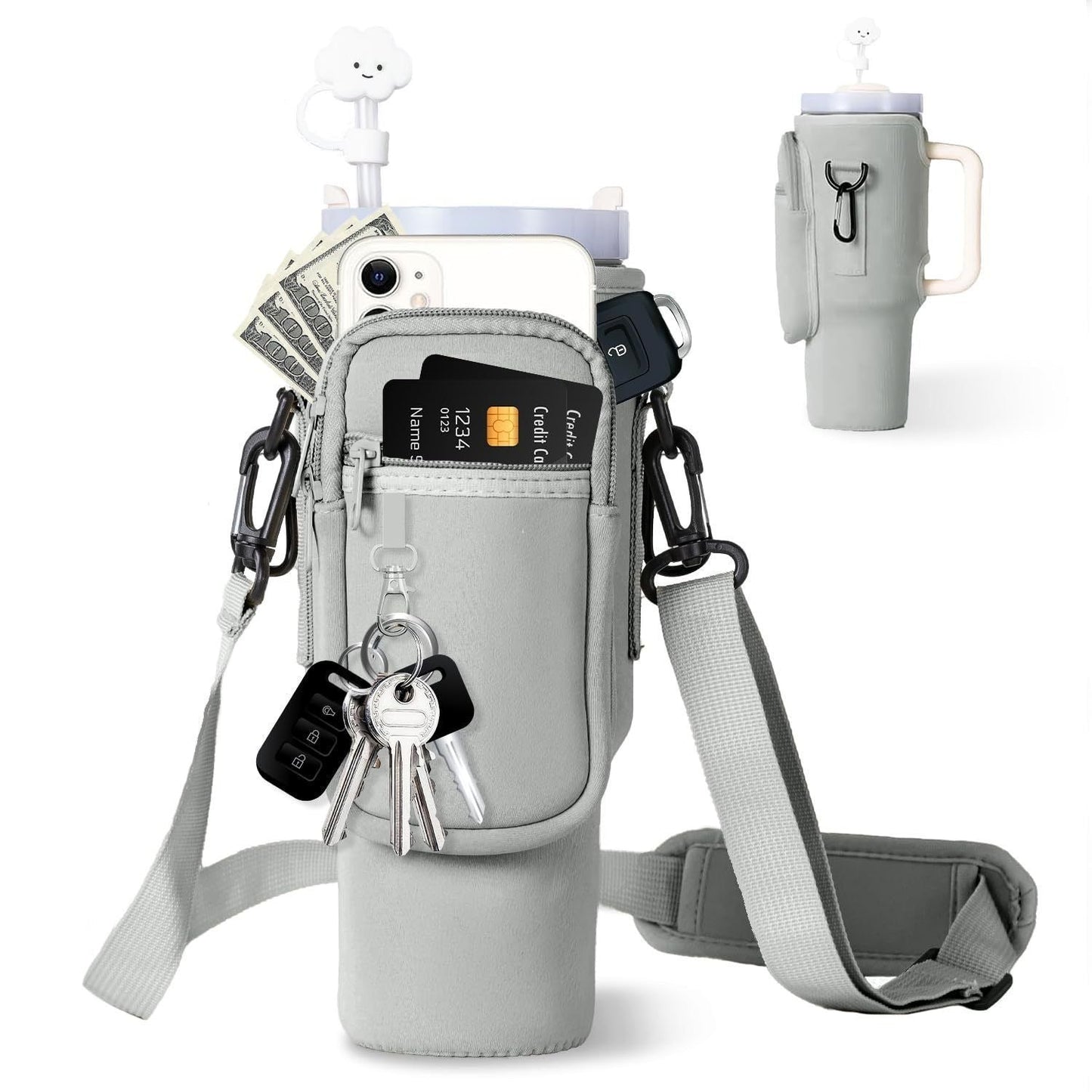 Matching Water Bottle Carrier Pouch with Phone Pocket & Adjustable Strap
