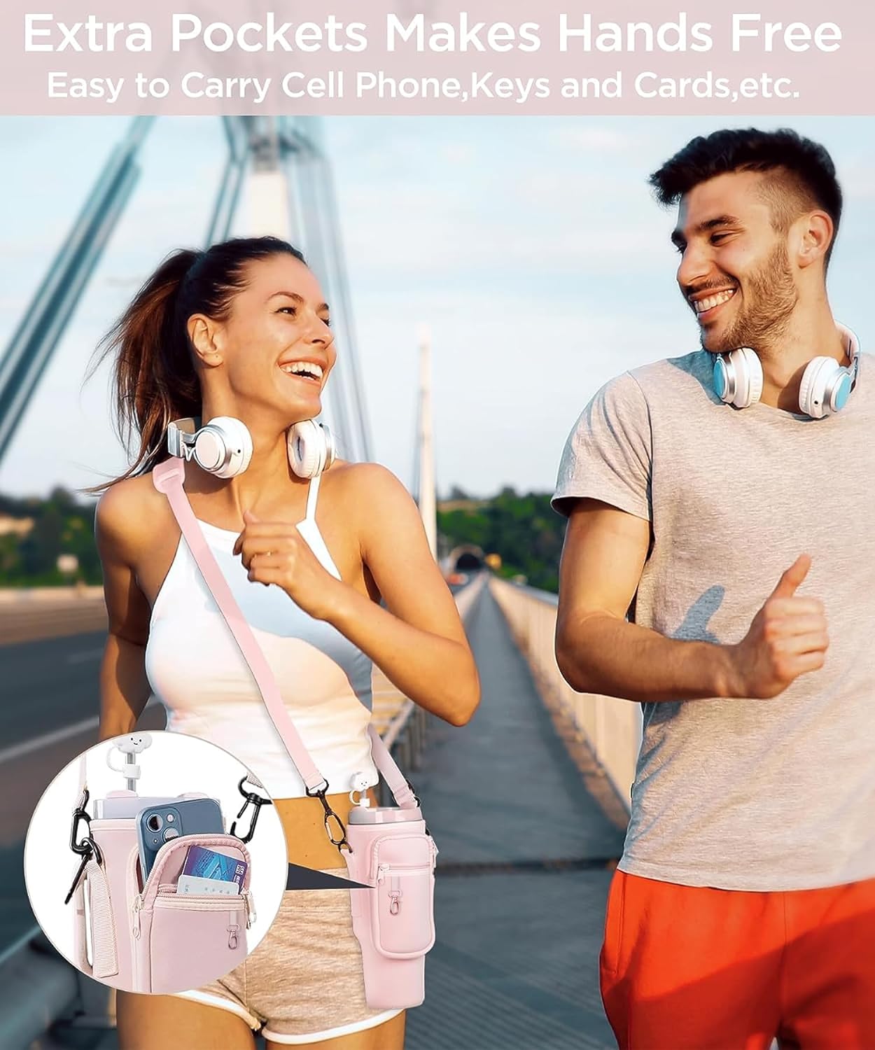 Matching Water Bottle Carrier Pouch with Phone Pocket & Adjustable Strap