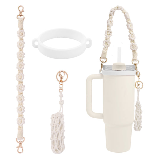 Boho Daisy Cup Handle Strap Set – 3PCS Handwoven Cotton Accessories