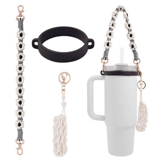 Boho Daisy Cup Handle Strap Set – 3PCS Handwoven Cotton Accessories