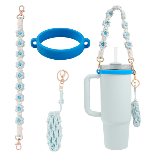 Boho Daisy Cup Handle Strap Set – 3PCS Handwoven Cotton Accessories