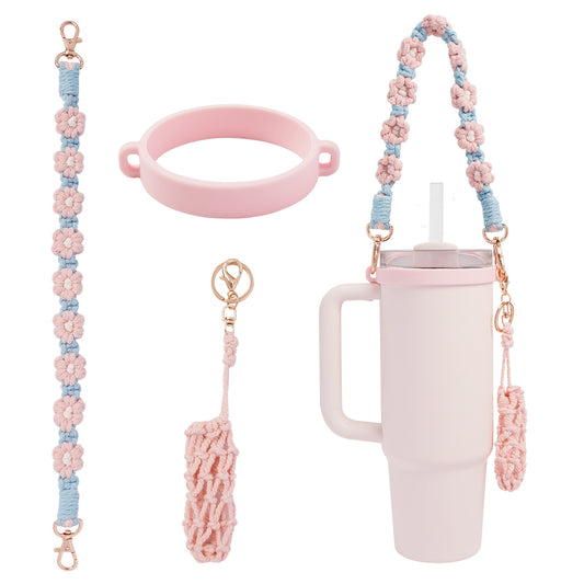 Boho Daisy Cup Handle Strap Set – 3PCS Handwoven Cotton Accessories