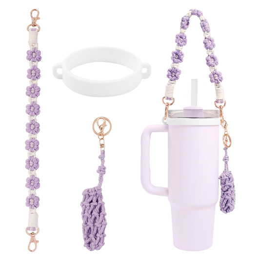 Boho Daisy Cup Handle Strap Set – 3PCS Handwoven Cotton Accessories